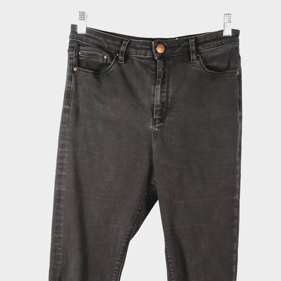 Asos Denim Black Jeans 30 x 24.5 High Rise Cropped Distressed Stretch Skinny - Picture 2 of 8